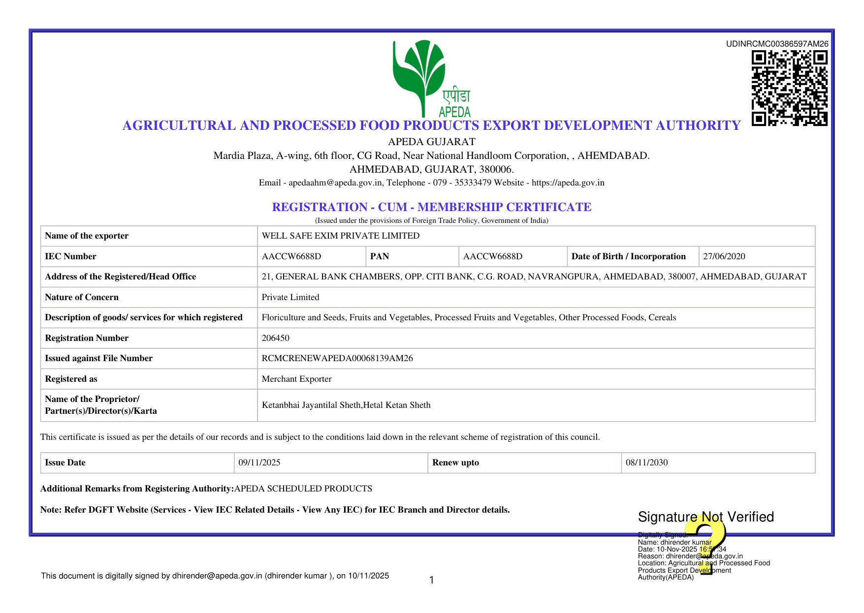 APEDA Certificate Thumbnail
